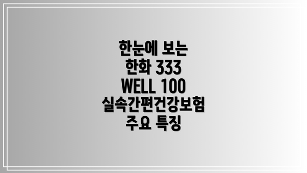 한눈에 보는 한화 333 WELL 100 실속간편건강보험 주요 특징