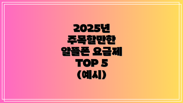 2025년 주목할만한 알뜰폰 요금제 TOP 5 (예시)