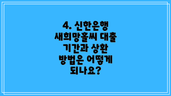 4. 신한은행 새희망홀씨 대출 기간과 상환 방법은 어떻게 되나요?