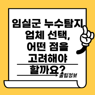 임실군 누수탐지 업체 선택, 어떤 점을 고려해야 할까요?