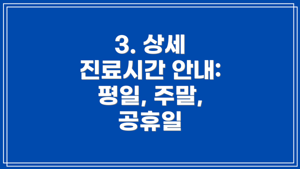 3. 상세 진료시간 안내: 평일, 주말, 공휴일